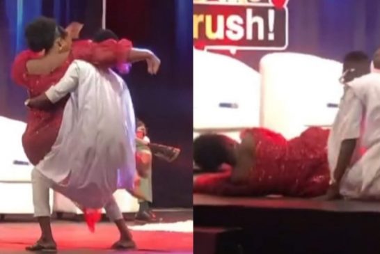 This is funny! Ali and Shemima of Date Rush fall on stage - Video