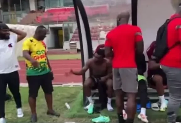 Watch a video of the moment Akrobeto visited Black Stars players at training ahead Central African Republic match