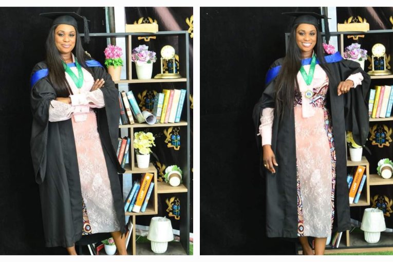Photos of Bibi Bright graduating from GIMPA